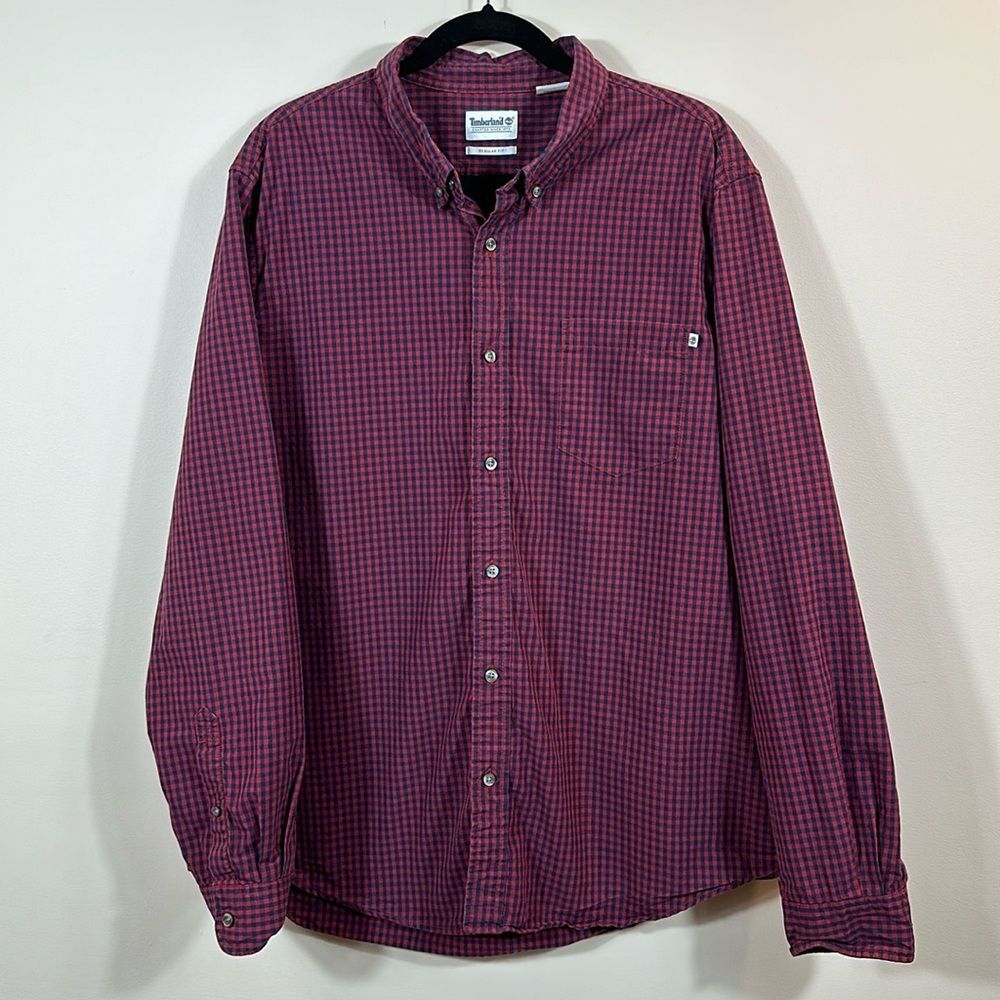 Timberland Red Blue Checkered Plaid Button Down Longsleeve Shirt Men Size XXL